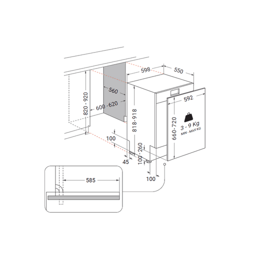 Beko BDIN16550 Black - DImensions
